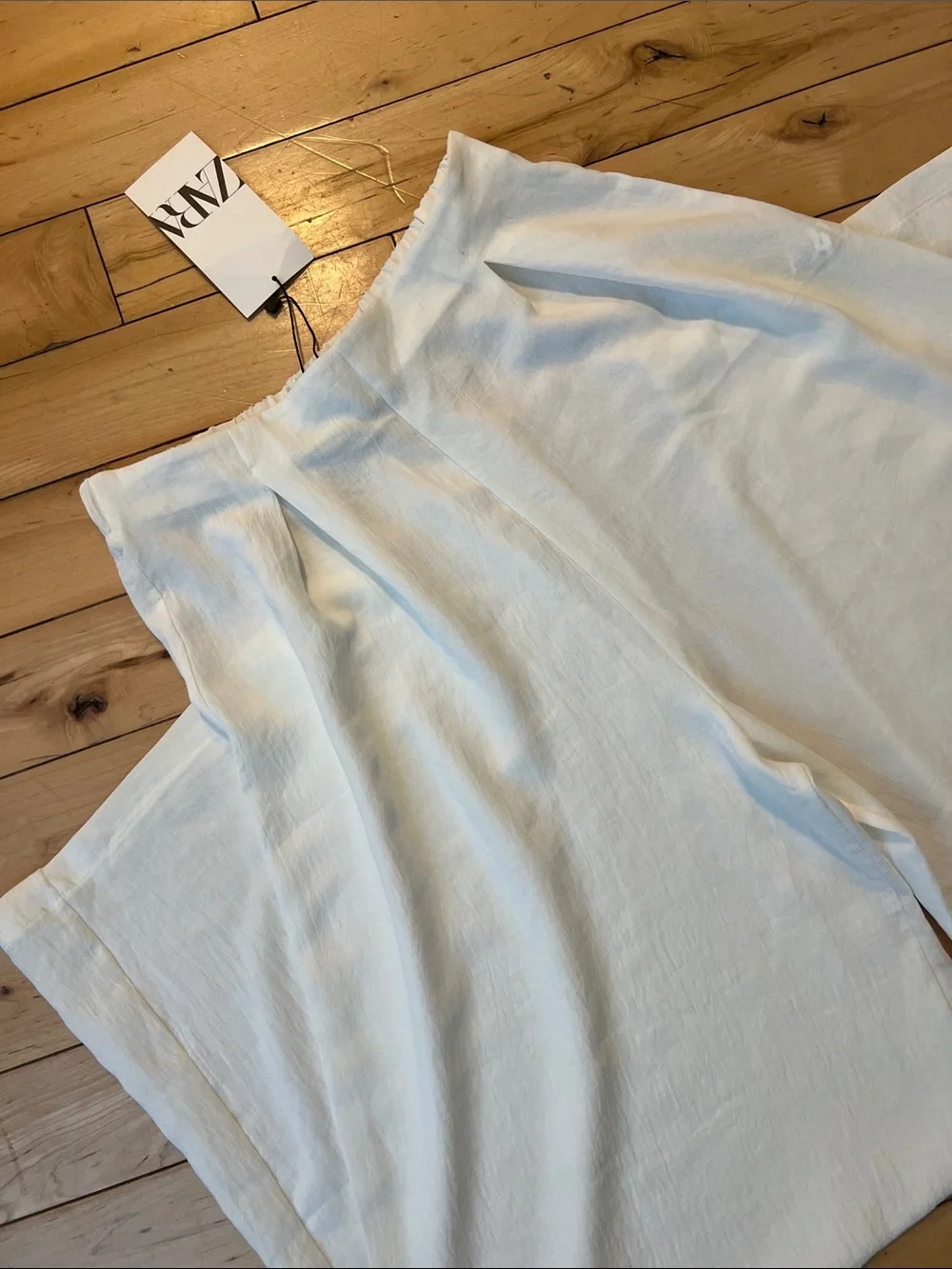 Zara Wide Leg Linen-Blend Pants in Cream